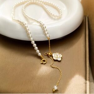 Faux Pearl Camellia Necklace